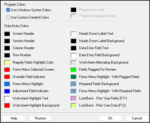 Image of Color selection window